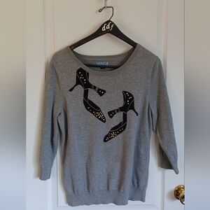 CYNTHIA ROWLEY 100% COTTON 3/4 SLEEVE STUDDED PUMP SWEATER HEATHER GRAY SIZE XL